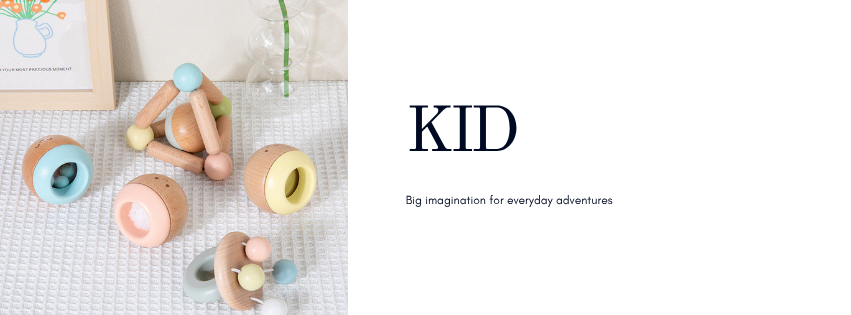 Kid age banner with pastel beech wood sensory tumblers