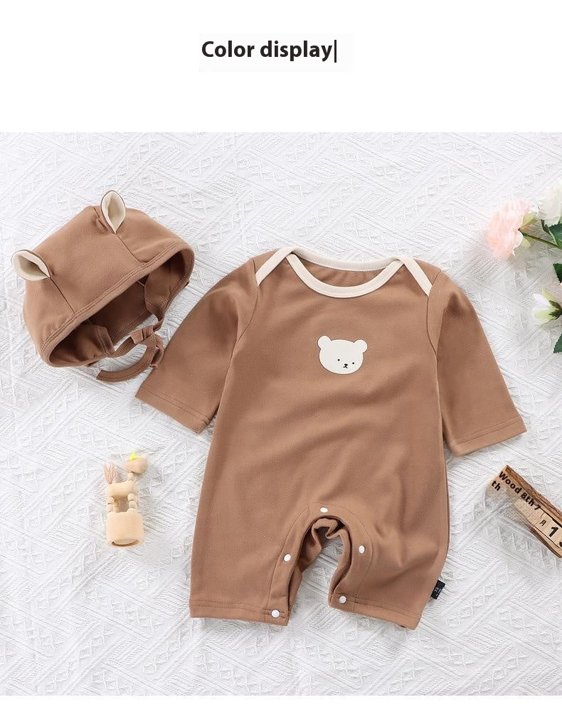 Children's Dralon Jumpsuit Hat Two-piece Set Infant Warm Rompers