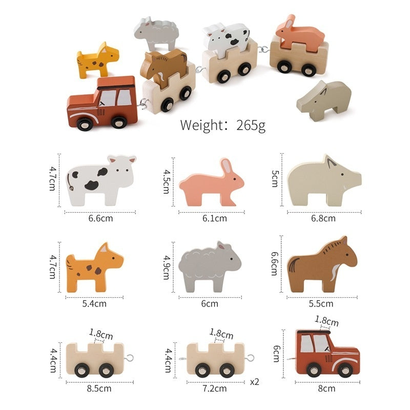 Wooden Farm Animal Stacking Train
