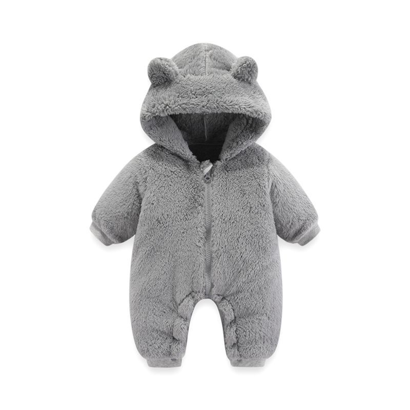 Baby Coral Fleece Hooded Zip Onesie