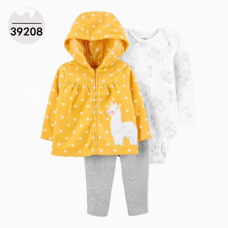Baby Hooded Three-Piece Bodysuit Set