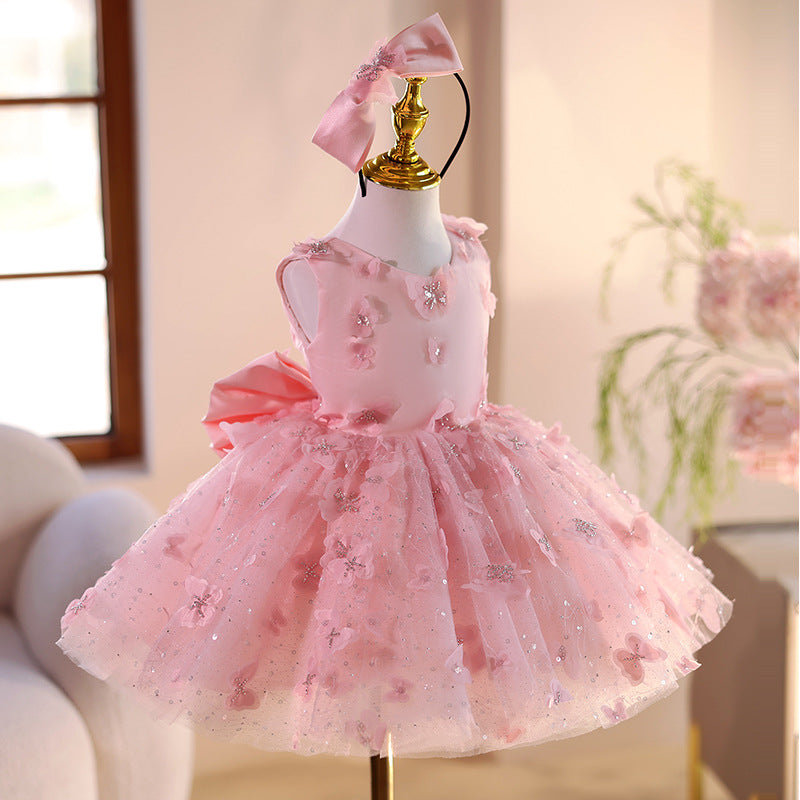 Girls' Pink Flower Girl Princess Dress