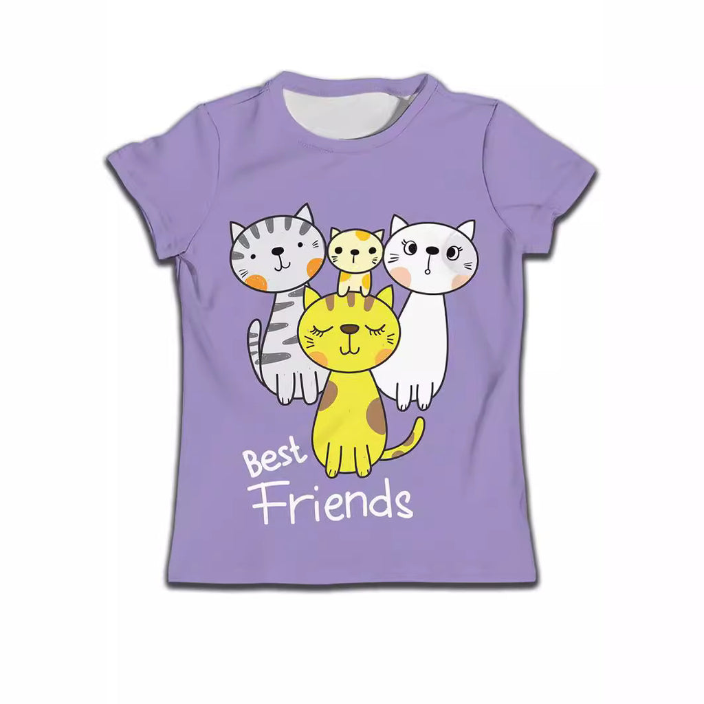 Boys' Cat-Print Casual Tee