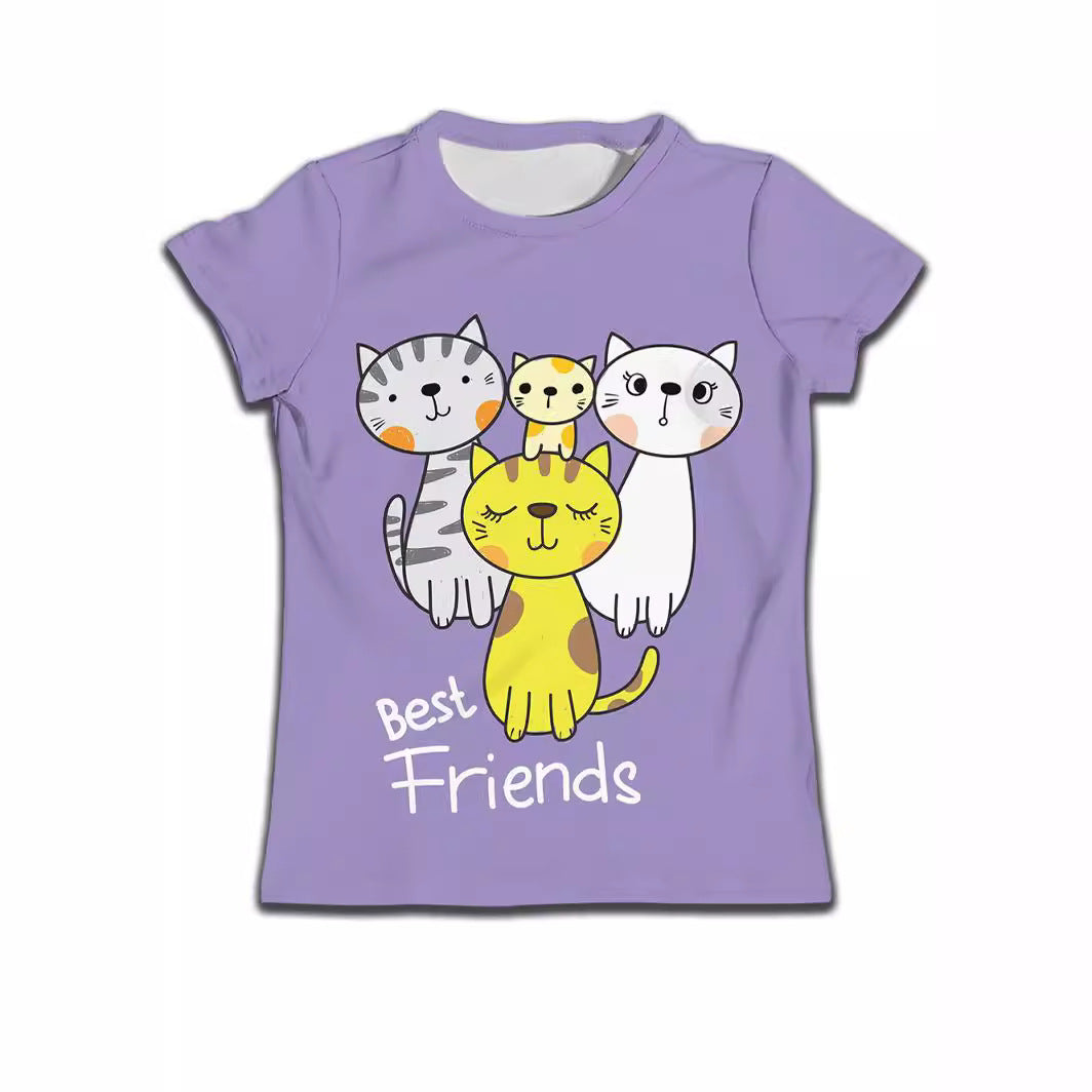 Boys' Cat-Print Casual Tee