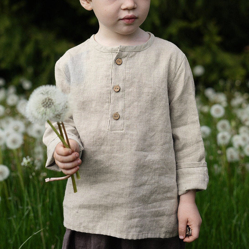 Boys' Cotton-Linen Long-Sleeve Shirt