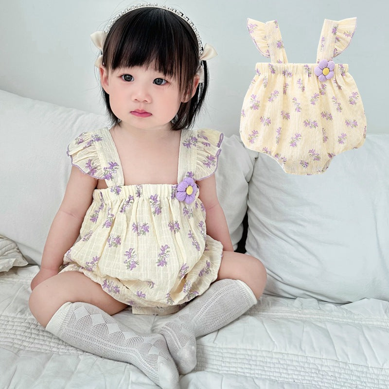 Baby Girl Lotus-Sleeve Sling Onesie