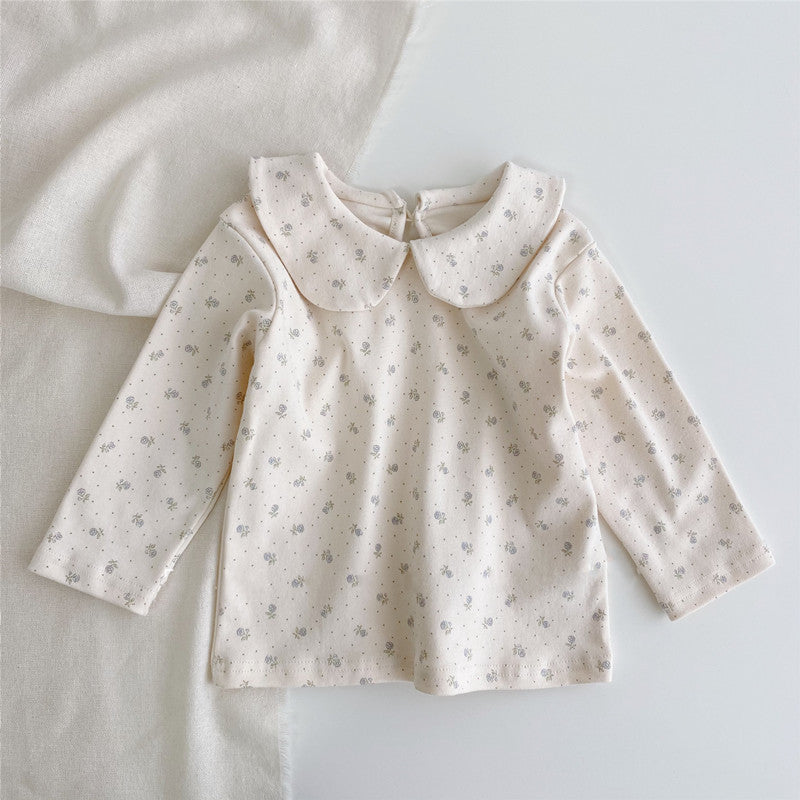 Baby Girl Plaid & Floral Lapel Top