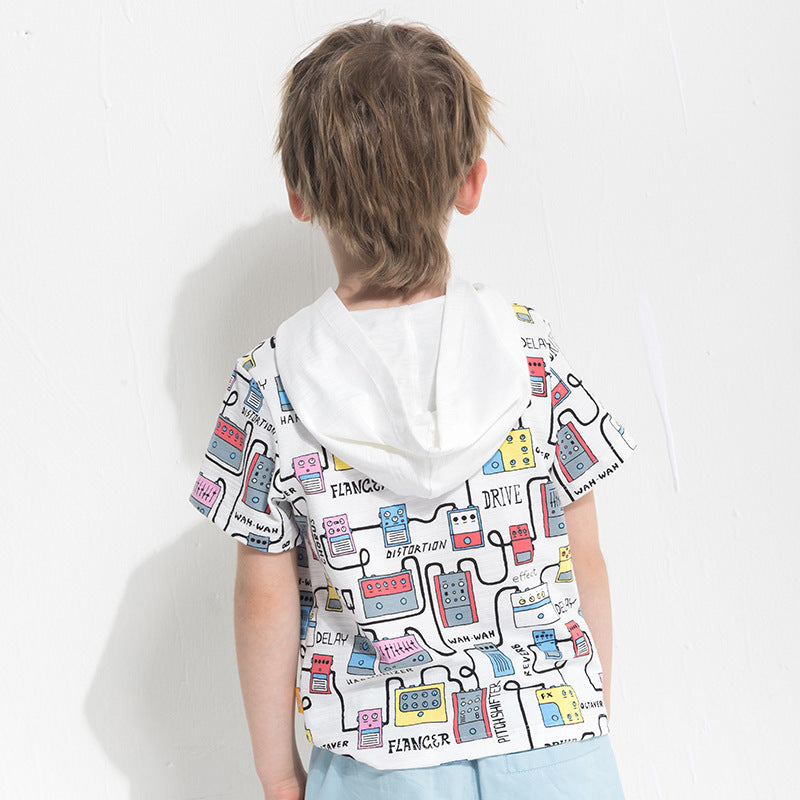 Boys' Cartoon Hooded Short-Sleeve Tee