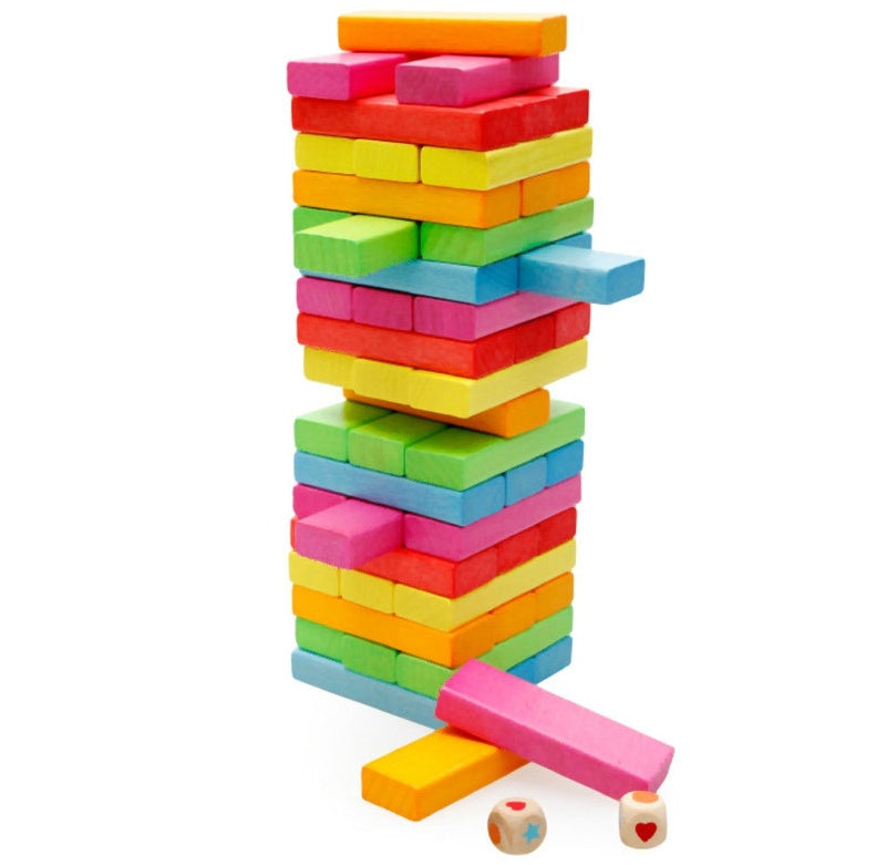 54-Piece Wooden Rainbow Stacking Blocks