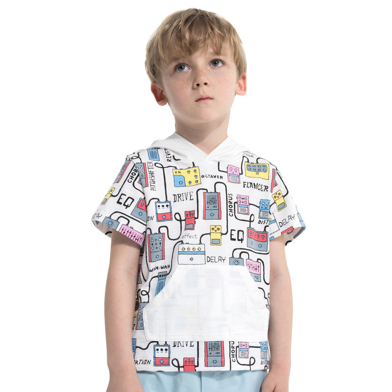 Boys' Cartoon Hooded Short-Sleeve Tee