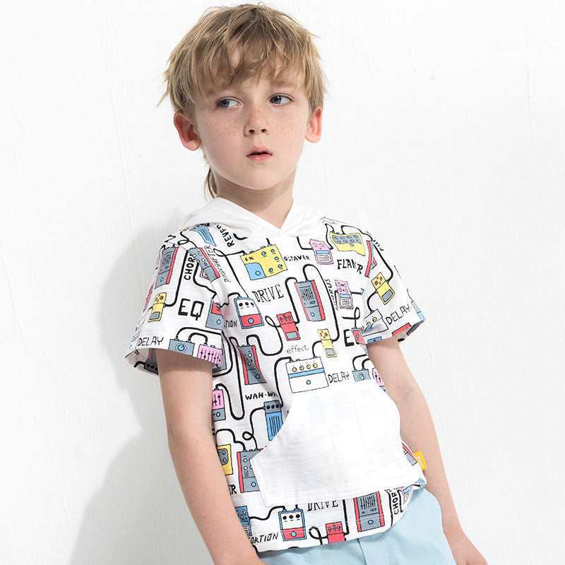 Boys' Cartoon Hooded Short-Sleeve Tee