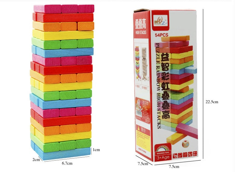 54-Piece Wooden Rainbow Stacking Blocks