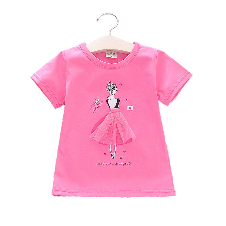 Girls' Cartoon Short-Sleeve Cotton Tee