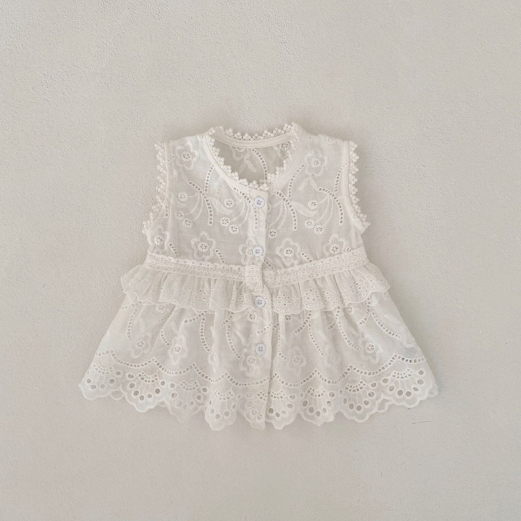 Baby Girl Embroidered Sleeveless Cardigan