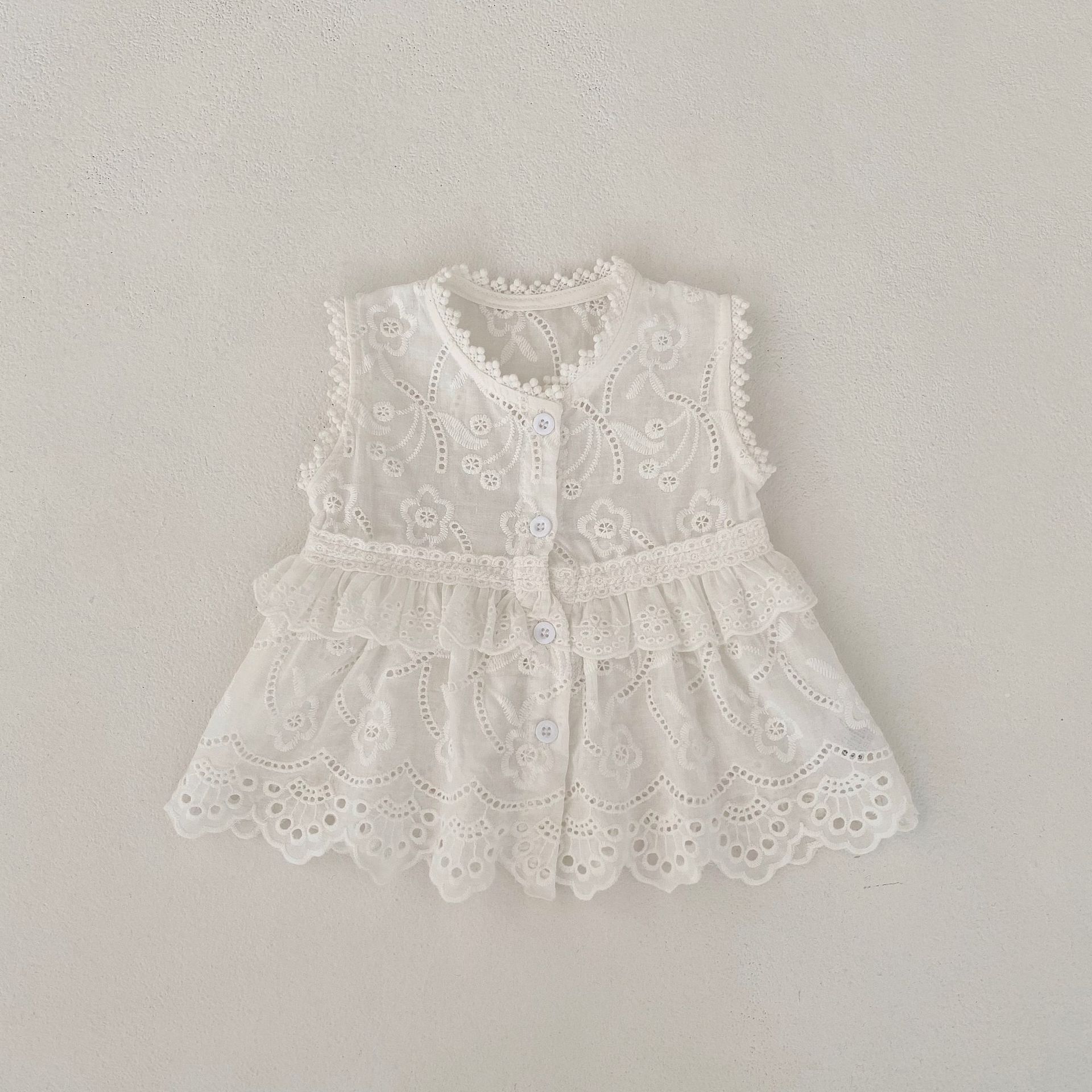 Baby Girl Embroidered Sleeveless Cardigan
