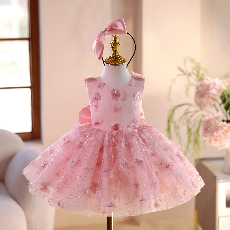 Girls' Pink Flower Girl Princess Dress