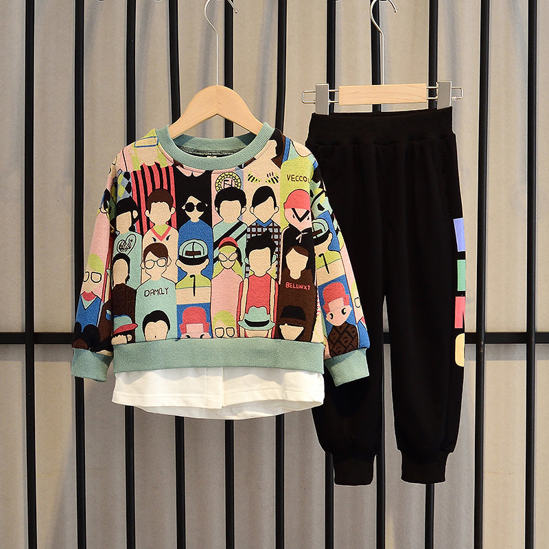 Boys' Korean-Style Cartoon Two-Piece Set