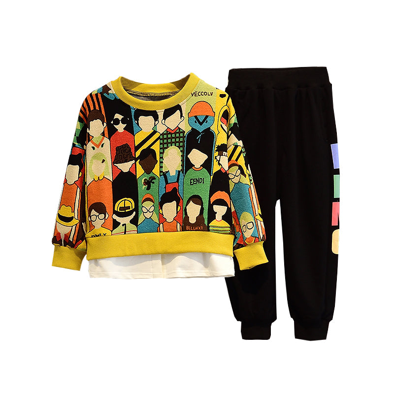 Boys' Korean-Style Cartoon Two-Piece Set