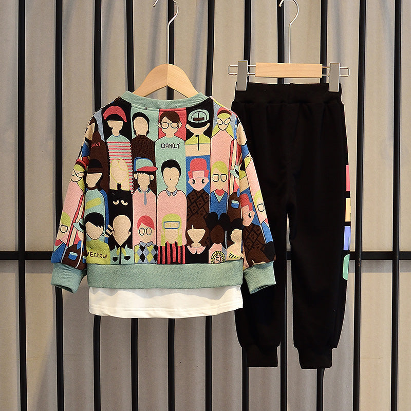 Boys' Korean-Style Cartoon Two-Piece Set