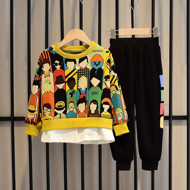 Boys' Korean-Style Cartoon Two-Piece Set