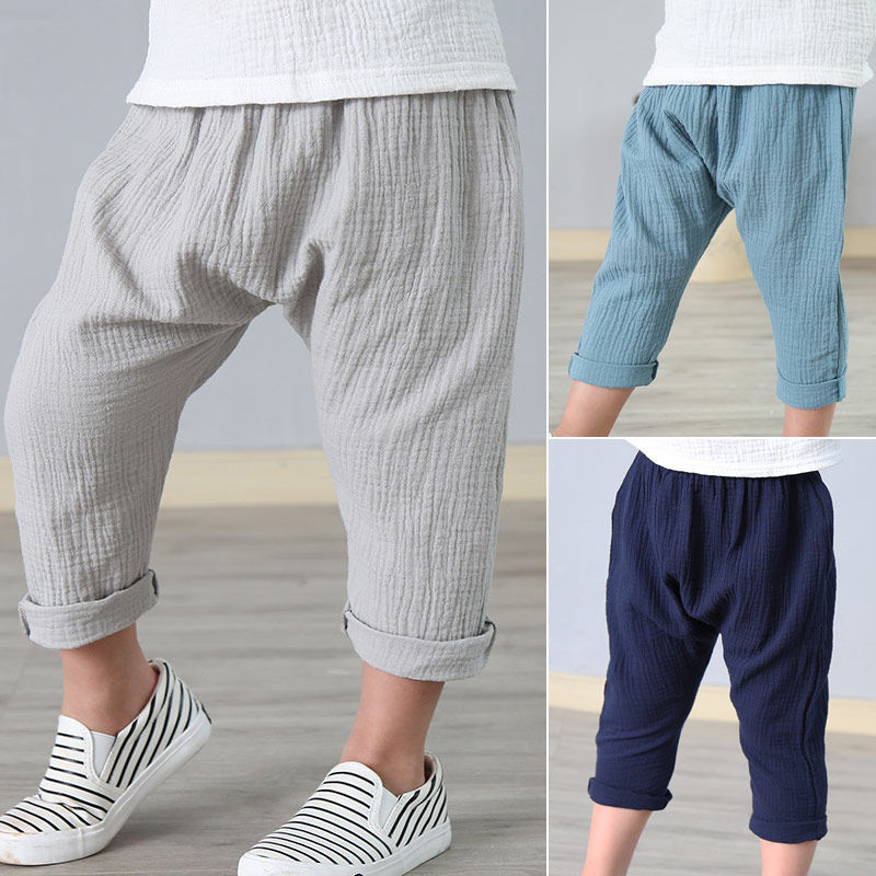 Kids' Cotton-Linen Cropped Harem Pants