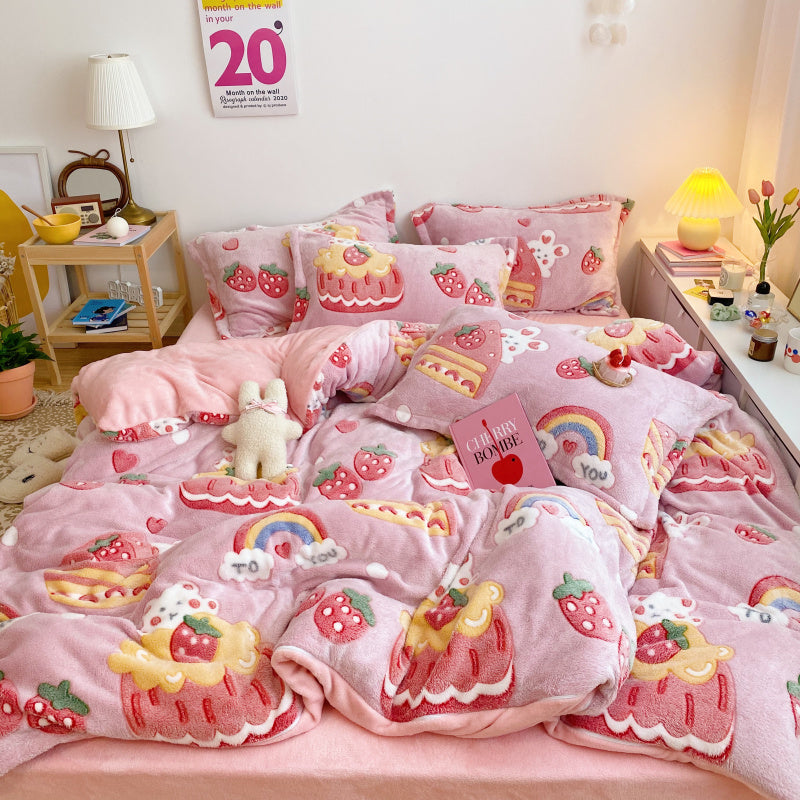 Princess Coral Velvet Bedding Set (4-Piece)