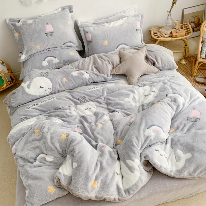 Princess Coral Velvet Bedding Set (4-Piece)