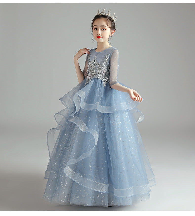 Girls' Pleated Princess Evening Dress