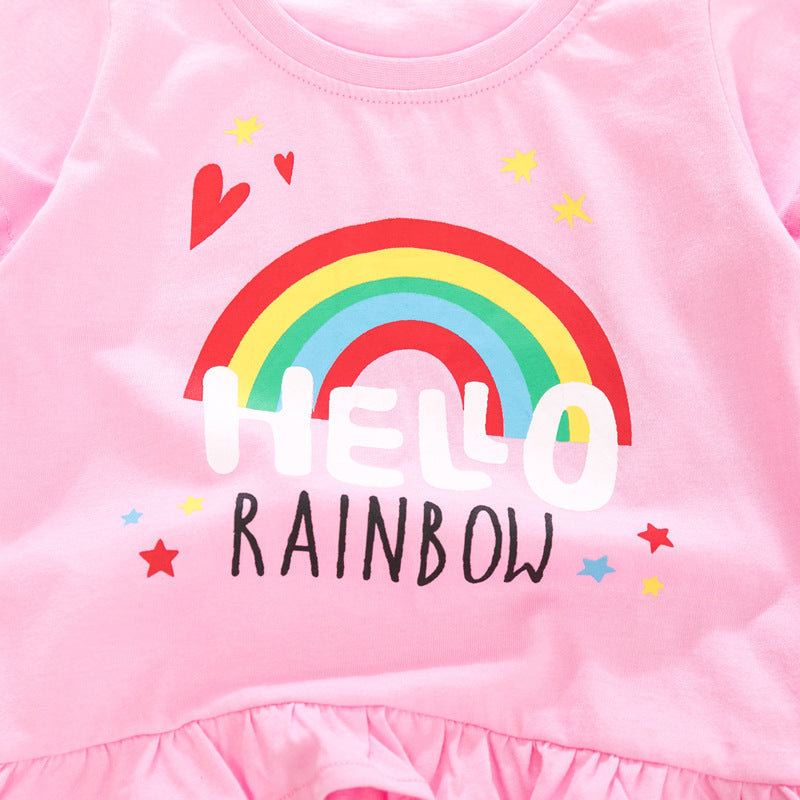 Girls' Cartoon Rainbow Knit Tee