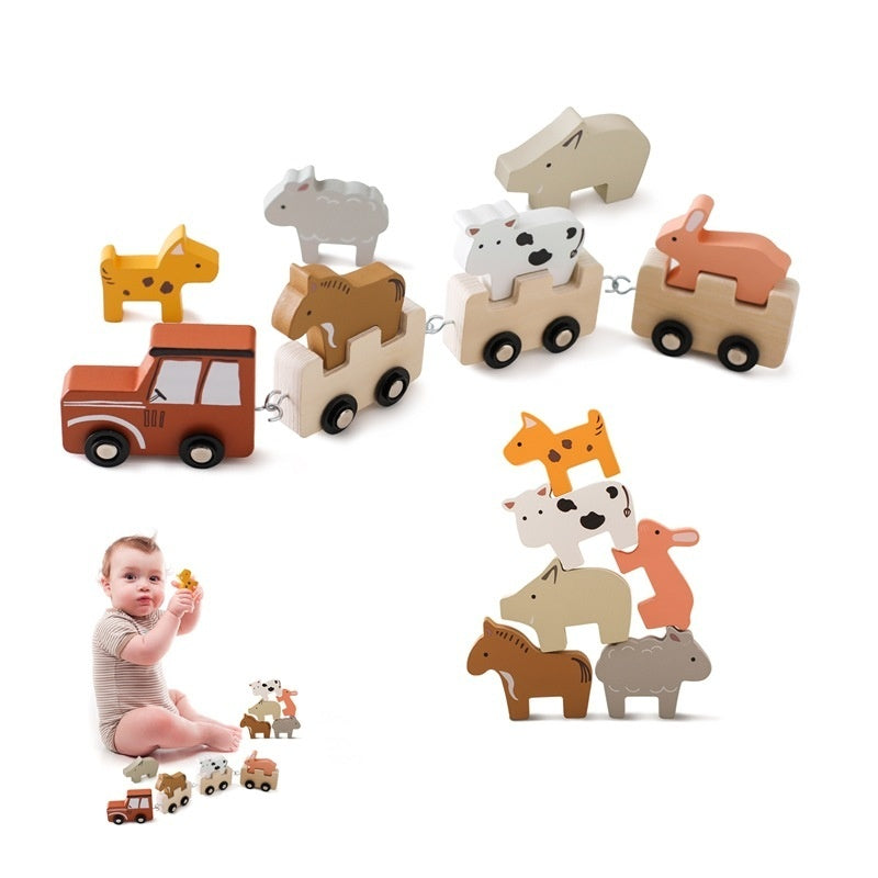 Wooden Farm Animal Stacking Train
