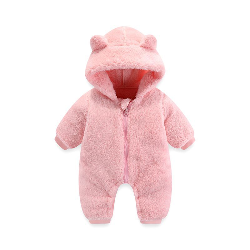 Baby Coral Fleece Hooded Zip Onesie