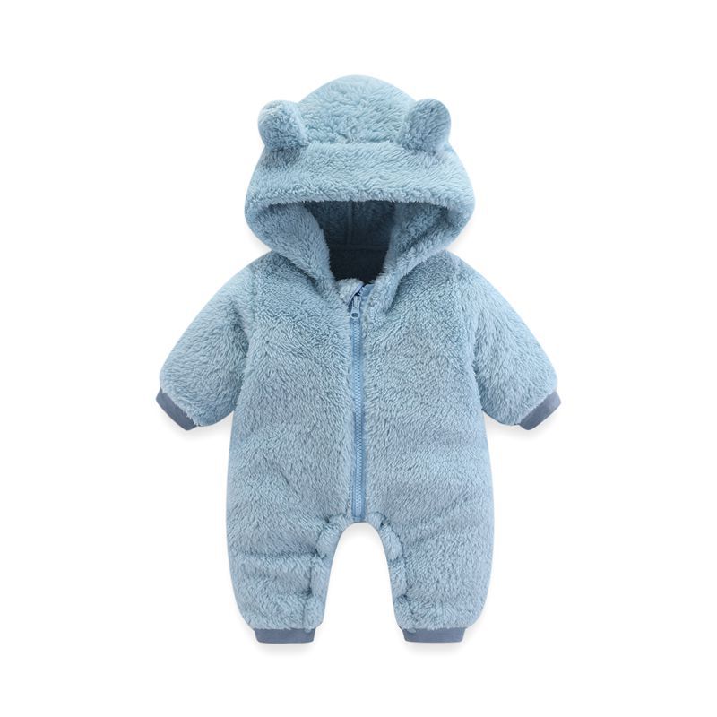 Baby Coral Fleece Hooded Zip Onesie