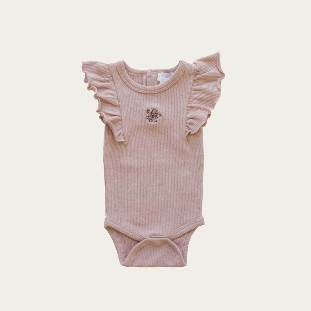 Baby Rose-Gray Embroidered Romper