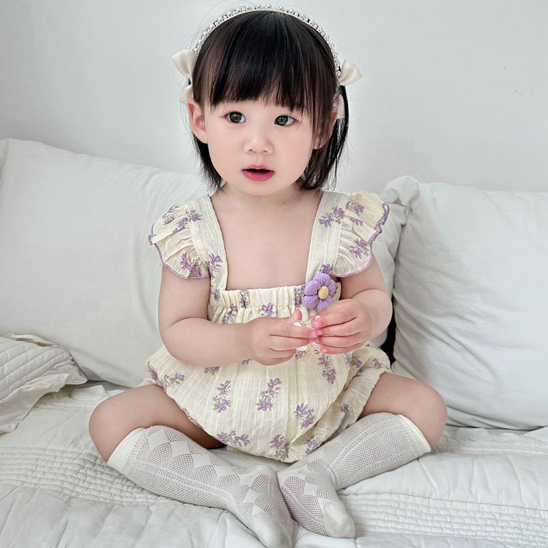Baby Girl Lotus-Sleeve Sling Onesie