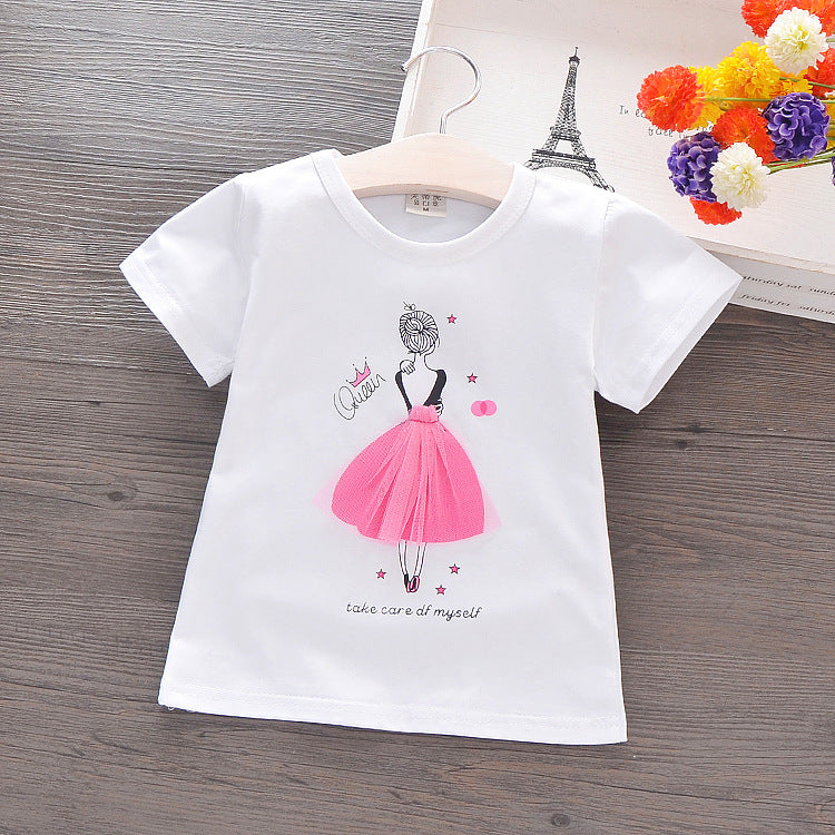Girls' Cartoon Short-Sleeve Cotton Tee