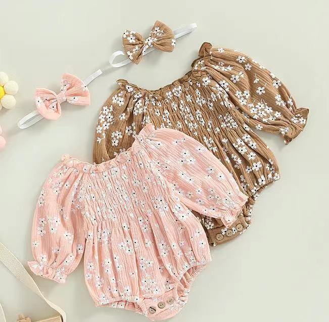 Baby Girl Floral Romper & Headscarf Set