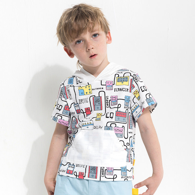 Boys' Cartoon Hooded Short-Sleeve Tee