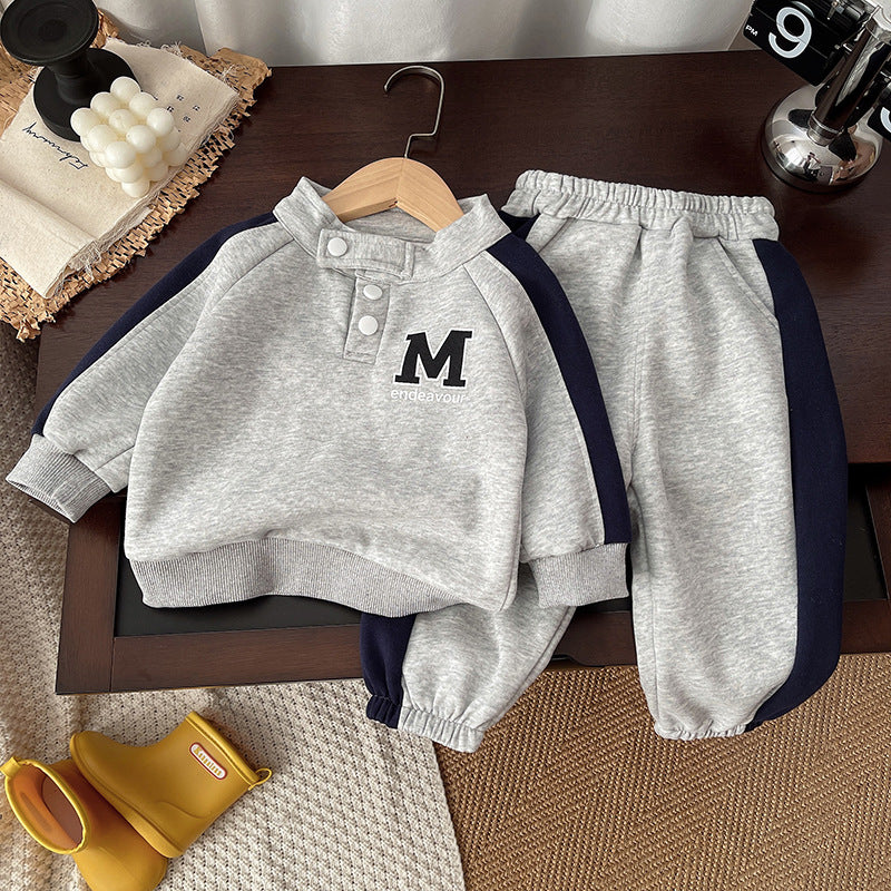 Boys' Color-Block Letter Sweater & Trouser Set