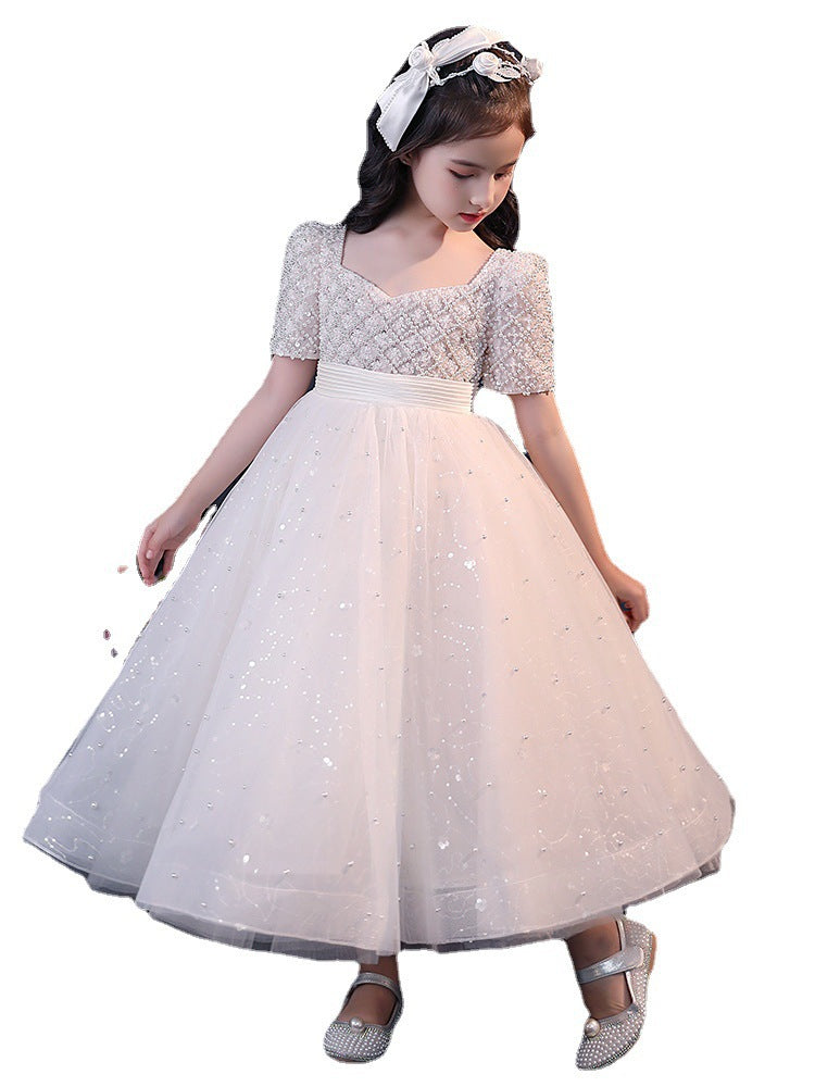 Girls' White Princess Flower Girl Dress