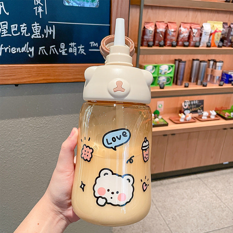 Cute Student Straw Water Bottle