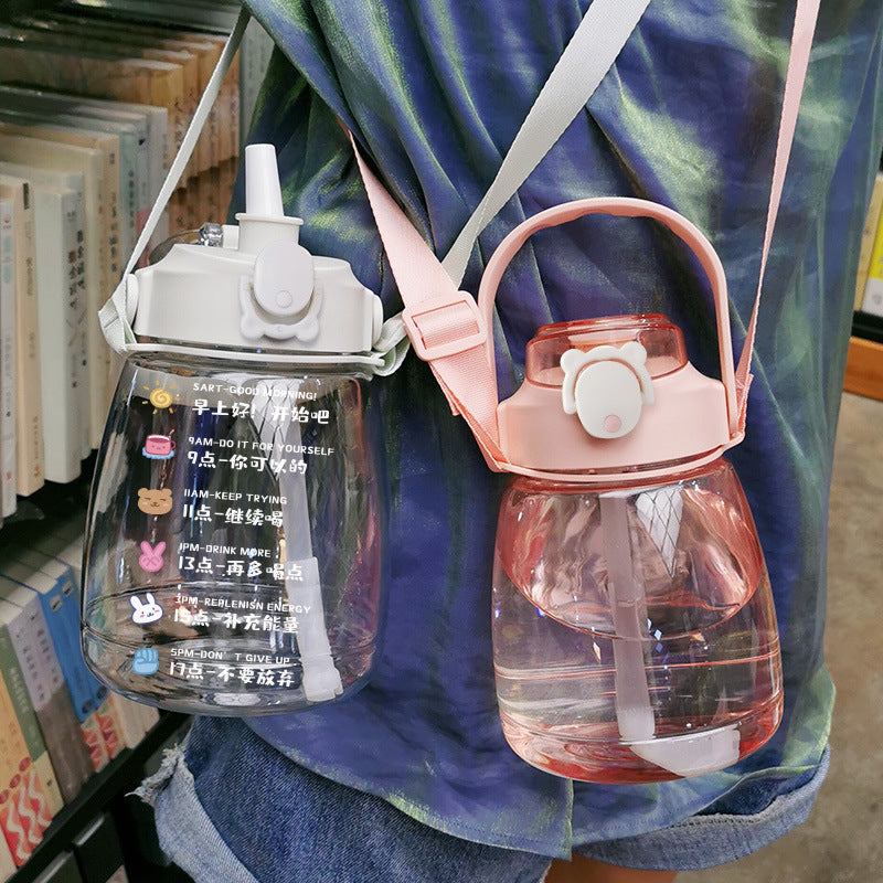 Children's Big Belly Cup 1500ml Plastic Too With Straw Portable Water Bottle Cup