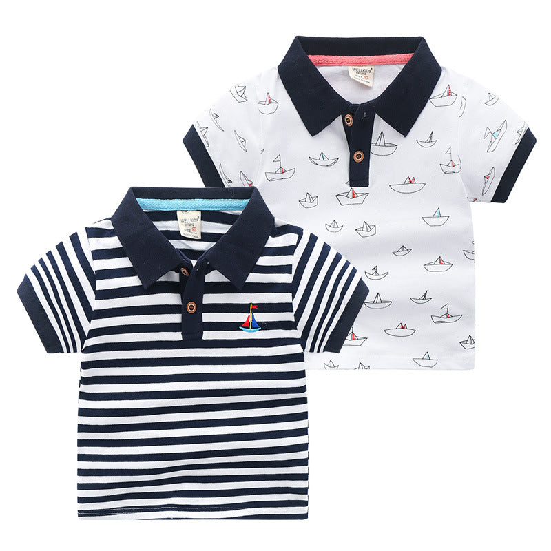 Boys' Striped Lapel Polo Shirt