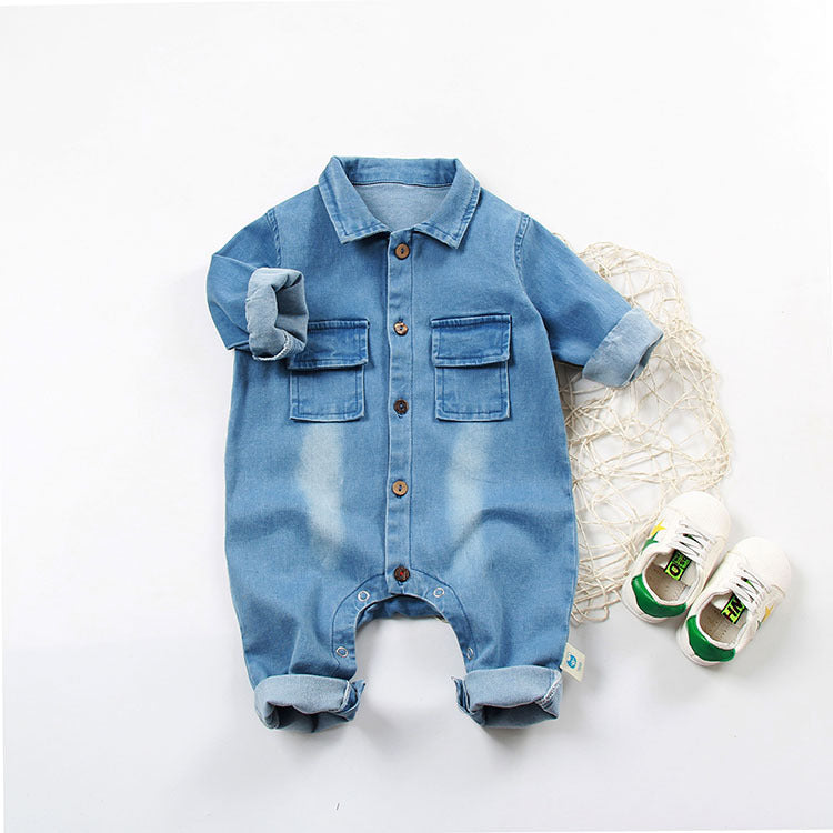 Baby Denim-Style Long-Sleeve Onesie