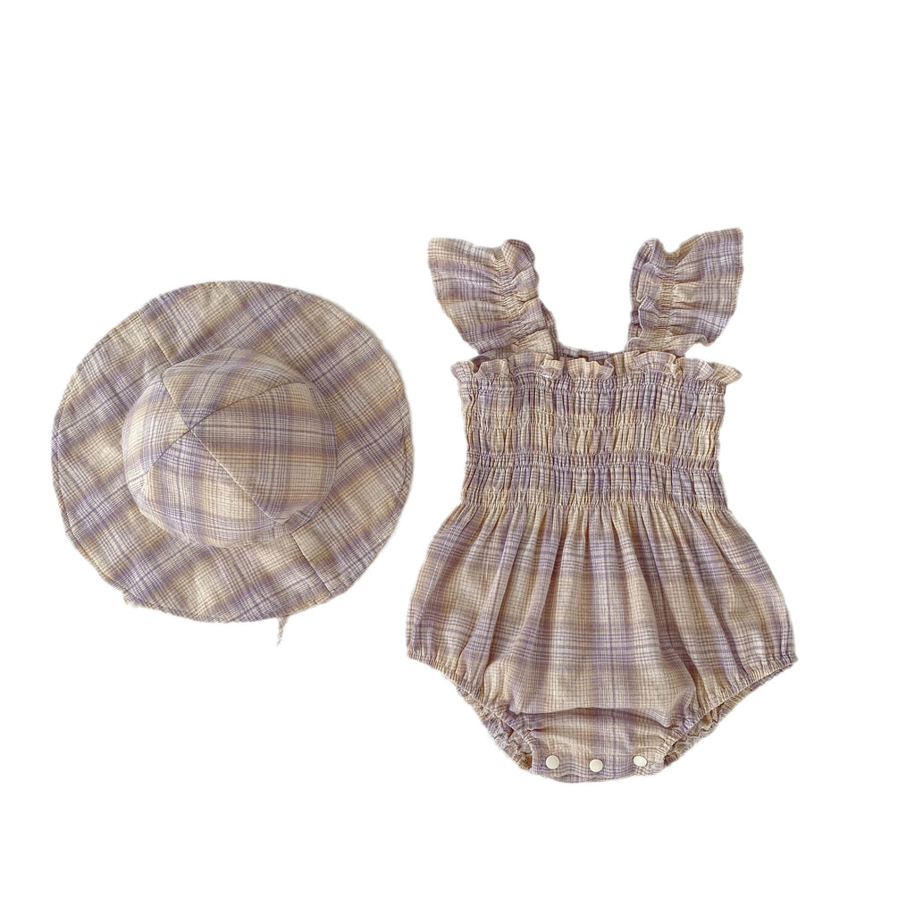 Baby Girl Plaid Romper with Free Hat