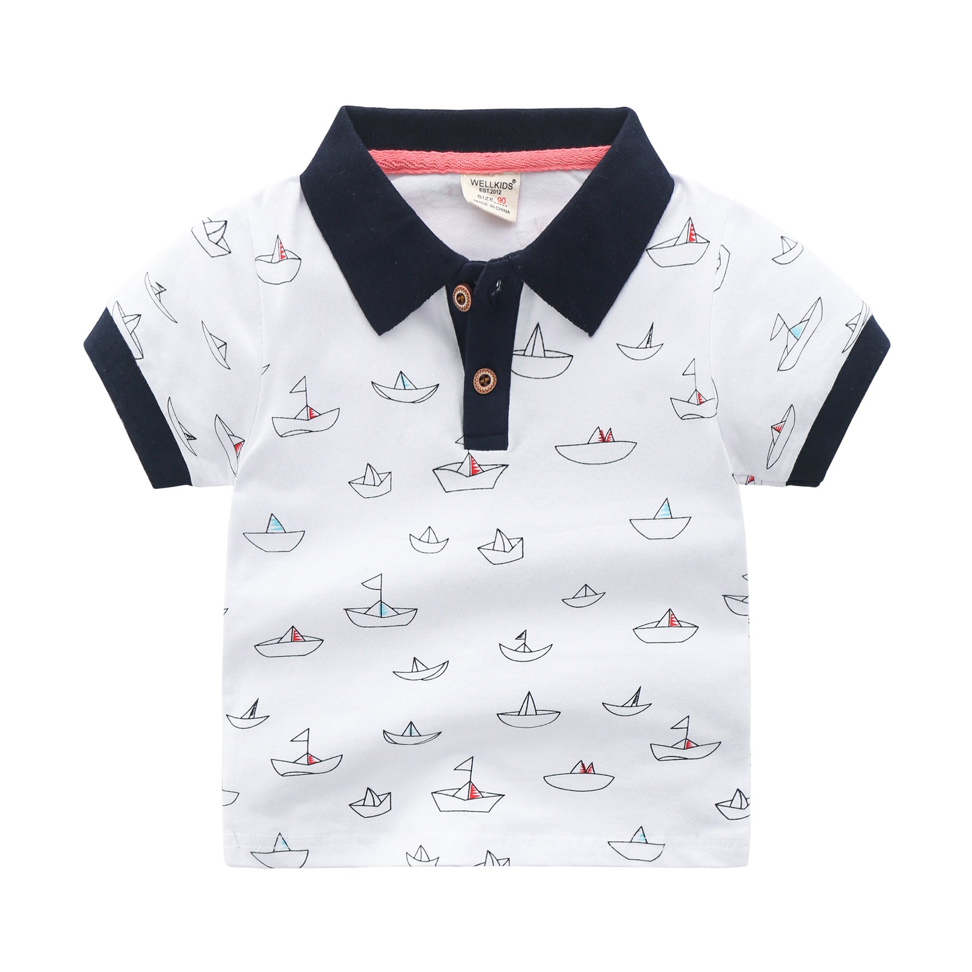 Boys' Striped Lapel Polo Shirt
