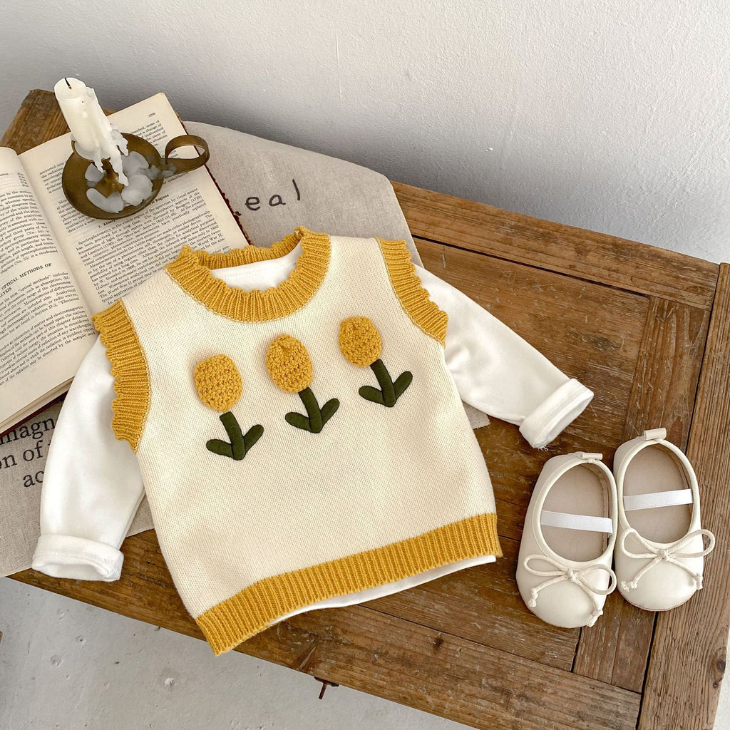Baby Girl 3D Flower Knitted Top
