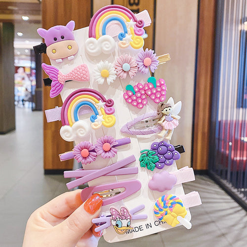 14PCS Toddler Hair Accessories Set  Colorful Rainbow Barrettes, Pins, Candy Fruits, Butterflies For Kids' Stylish Hairstyles