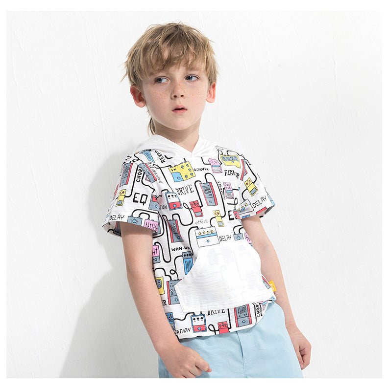Boys' Cartoon Hooded Short-Sleeve Tee