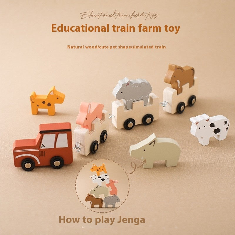 Wooden Farm Animal Stacking Train