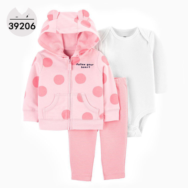 Baby Hooded Three-Piece Bodysuit Set